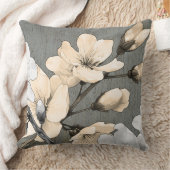 モダンさくらんぼの花が灰色の木に クッション (ブランケット)