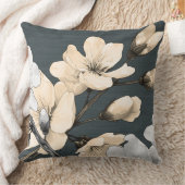 モダンさくらんぼはダークグレーリネンの上に咲く クッション (ブランケット)