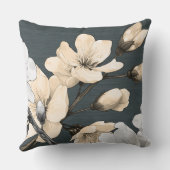 モダンさくらんぼはダークグレーリネンの上に咲く クッション (裏面)