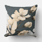 モダンさくらんぼはダークグレーリネンの上に咲く クッション (正面)