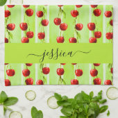 モダンさくらんぼパターンスクリプト名 キッチンタオル (折り畳み)