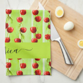 モダンさくらんぼパターンスクリプト名 キッチンタオル (四つ折り)