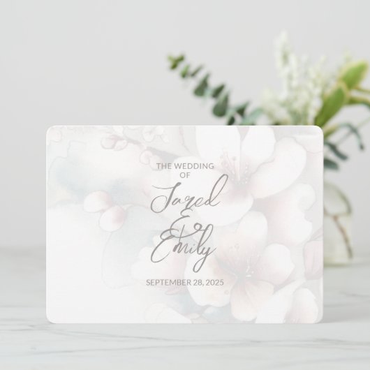 モダンさくらんぼブロッサム結婚式招待状QRコード 招待状 (スタンド正面)