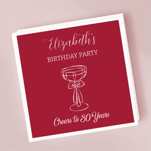 モダンさくらんぼ応援30年誕生日ナプキンス スタンダードカクテルナプキン