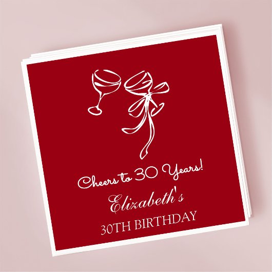 モダンさくらんぼ応援30年誕生日ナプキンス スタンダードカクテルナプキン