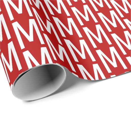 モダンさくらんぼ紅赤カスタムモノグラム模様 ラッピングペーパー (ロールコーナー)