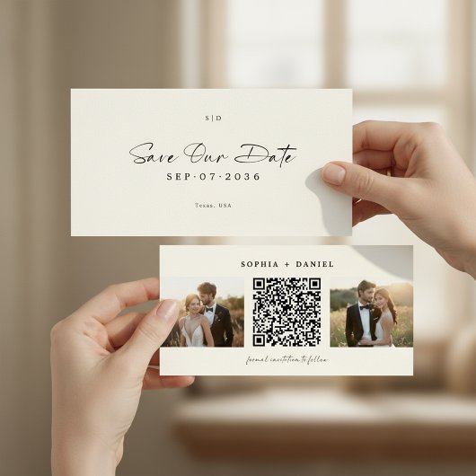 モダンしおりQRコード2枚の写真Save the Date セーブザデート