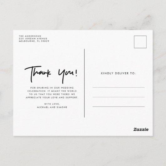 モダンたった今結婚しましたの写真結婚に感謝 ポストカード (裏面)