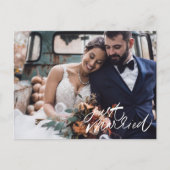 モダンたった今結婚しましたの写真結婚に感謝 ポストカード (正面)