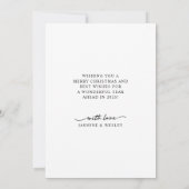 モダンたった今結婚しましたの新しい写真初めてのクリスマス シーズンカード (裏面)