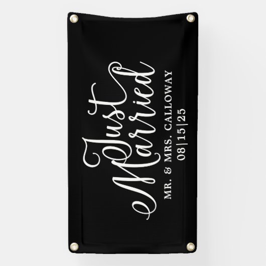 モダンたった今結婚しましたカーバナー 横断幕 (縦)