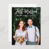 モダンたった今結婚しましたブラシスクリプ結婚ト ポストカード (正面/裏面)