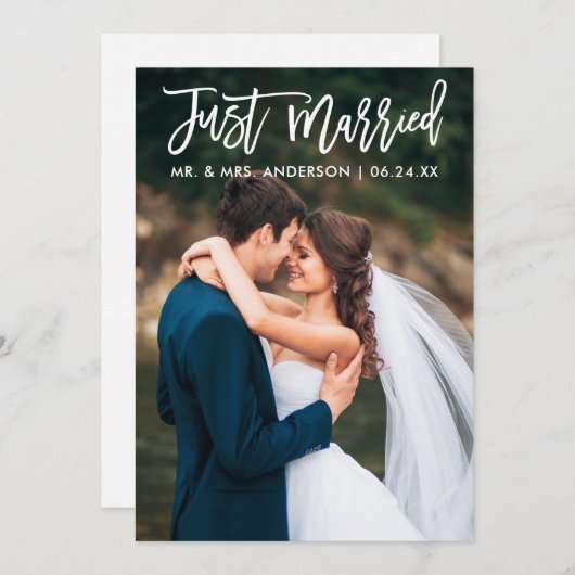 モダンたった今結婚しましたブラシスク結婚リプトの写真 案内状 (正面/裏面)