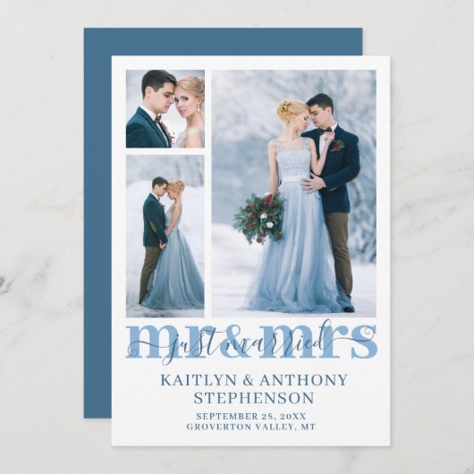 モダンたった今結婚しましたミセス・カスタム・コラ結婚ー氏 案内状 (正面/裏面)