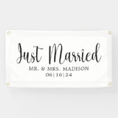 モダンたった今結婚しました付ハート 横断幕 (横)