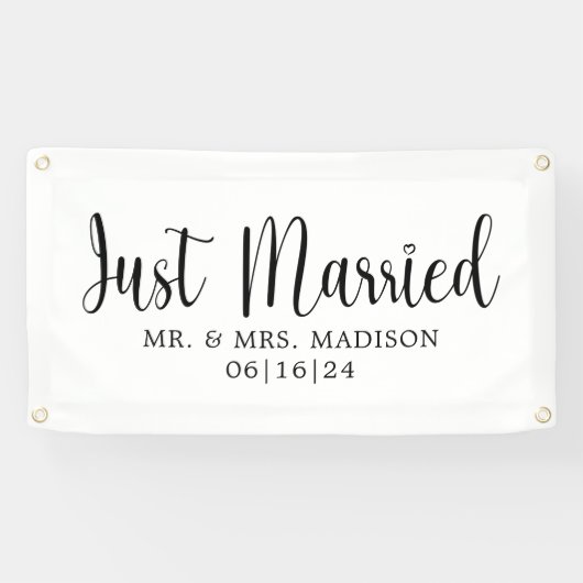 モダンたった今結婚しました付ハート 横断幕 (横)