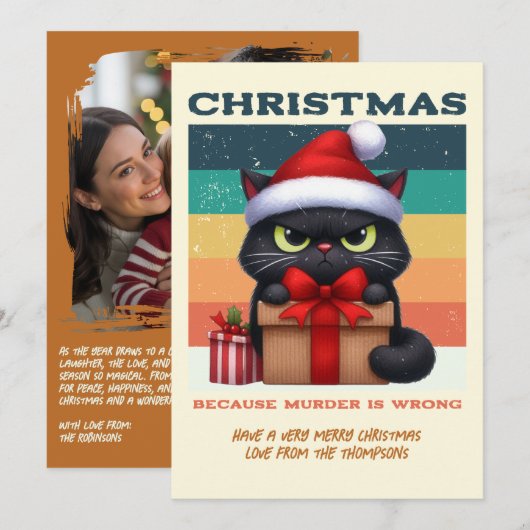 モダンでおかしい猫のレトロクリスマス写真 シーズンカード (正面/裏面)