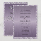 モダンでおしゃれなアメシストパープルのダマスクのウェディング 招待状 (正面/裏面)