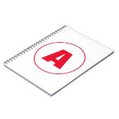 モダンでおしゃれなイニシャルレッド文字の白 ノートブック (左側)