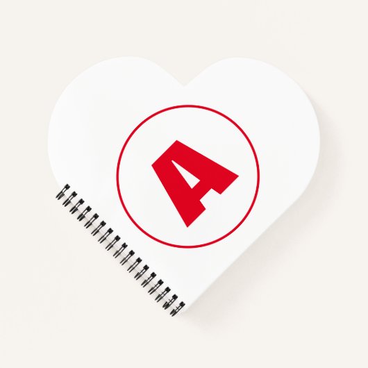 モダンでおしゃれなイニシャルレッド文字の白 ノートブック (正面)