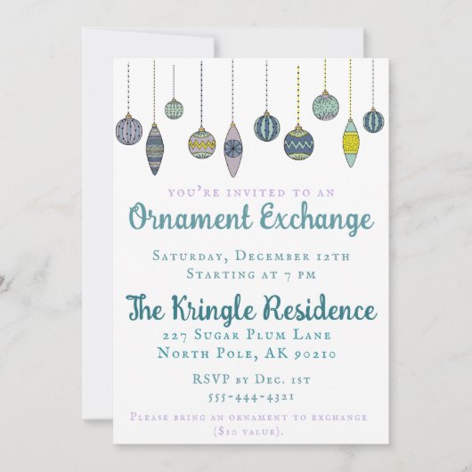 モダンでおしゃれなオーナメント交換パーティーの招待状 招待状 (正面)