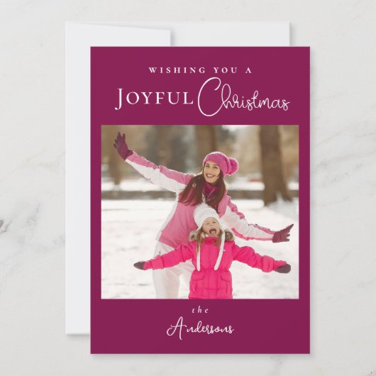 モダンでおしゃれなクリスマスの写真 マゼンタ シーズンカード (正面)