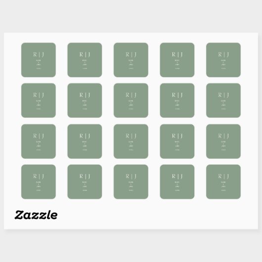 モダンでおしゃれなグリーン系モノグラム ウェディング スクエアシール (シート)