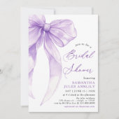 モダンでおしゃれなコケッタ パープル リボン ブライダル シャワー 招待状 (正面)