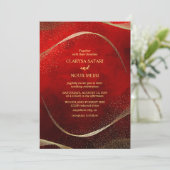 モダンでおしゃれなゴールドと赤の招待状 招待状 (スタンド正面)