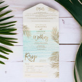 モダンでおしゃれなゴールドのパームツリートロピカルビーチウェディング オールインワン招待状