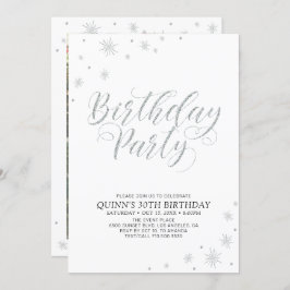 モダンでおしゃれなシルバーの誕生日パーティー 招待状
