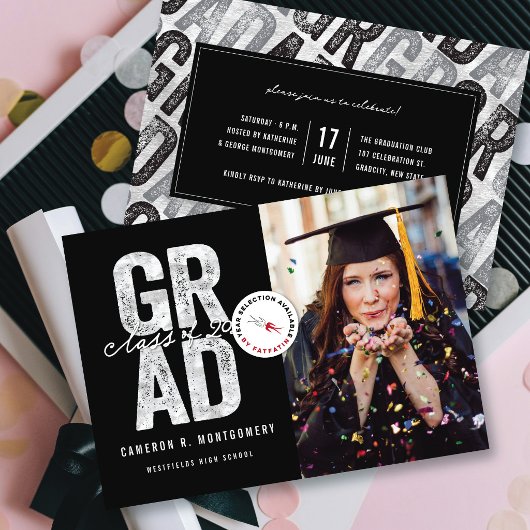 モダンでおしゃれなシルバーGRADの卒業フォト 案内状