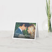 モダンでおしゃれなスクリプト写真 ウェディング サンクス ノートカード (正面)