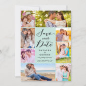 モダンでおしゃれなスクリプト8枚の写真でSave The Date 招待状 (正面)