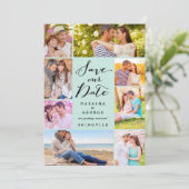 モダンでおしゃれなスクリプト8枚の写真でSave The Date 招待状 (スタンド正面)