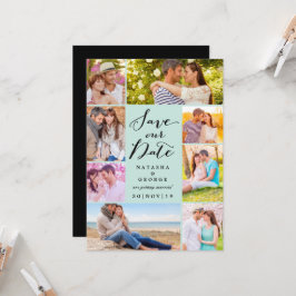 モダンでおしゃれなスクリプト8枚の写真でSave The Date 招待状