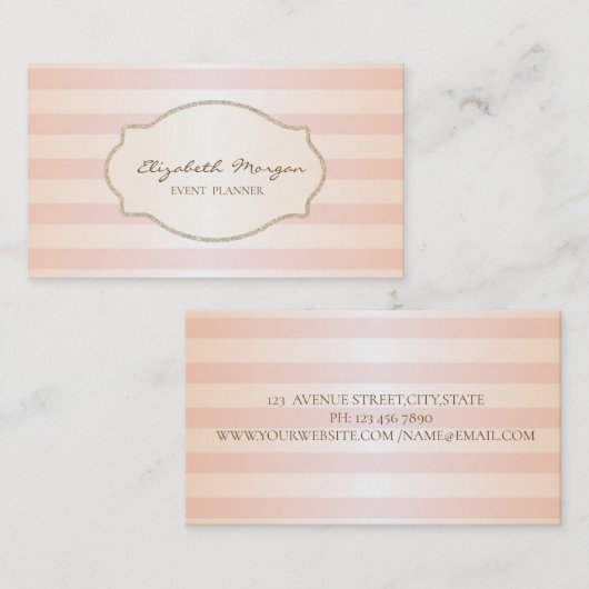 モダンでおしゃれなストライプのゴールドグリッター フレーム 名刺 (正面/裏面)