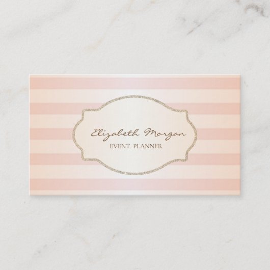 モダンでおしゃれなストライプのゴールドグリッター フレーム 名刺 (正面)