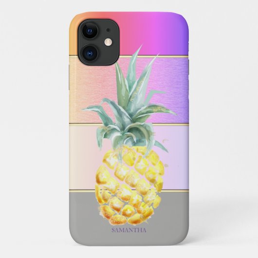 モダンでおしゃれなストライプのパイナップル Case-Mate iPhoneケース (裏面)