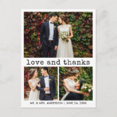 モダンでおしゃれなタイプライター風テキスト3枚の写真で感謝を伝える ポストカード (正面)