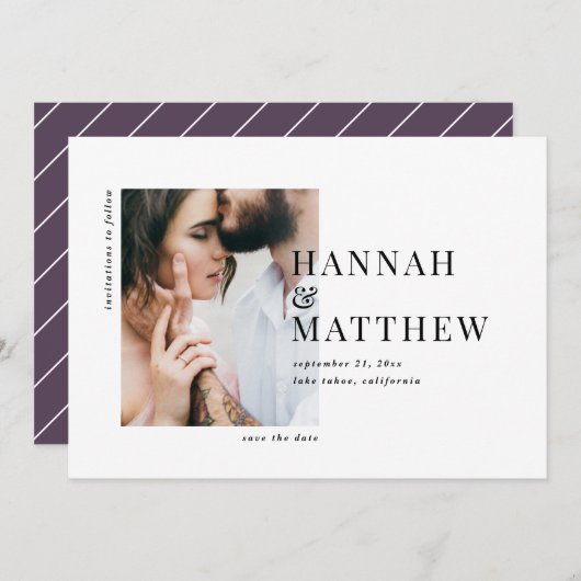 モダンでおしゃれなタイポグラフィーの写真ウェディング セーブザデート (正面/裏面)