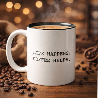 モダンでおしゃれなタイポグラフィ Life Happens の言葉 ツートーンマグカップ