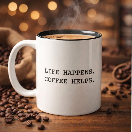 モダンでおしゃれなタイポグラフィ Life Happens の言葉 ツートーンマグカップ