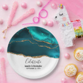 モダンでおしゃれなターコイズ＆ゴールドのアゲートストーンのホワイトウェディング ペーパープレート (パーティー)