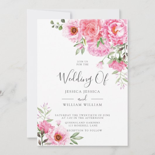 モダンでおしゃれなデザイナーローズの結婚式招待状 招待状 (正面)