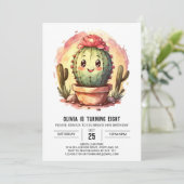 モダンでおしゃれなデザートカクタスガール誕生日 招待状 (スタンド正面)