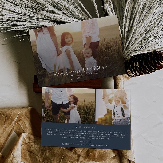 モダンでおしゃれなネイビーブルーの写真オーバーレイクリスマスニュース シーズンカード