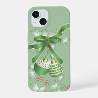 モダンでおしゃれなピンクとグリーンのクリスマスの喜び iPhone 15ケース