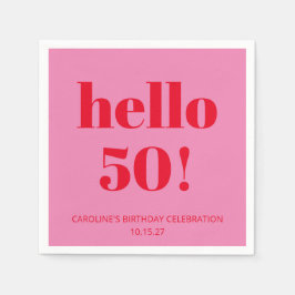モダンでおしゃれなピンクとレッドの50歳の誕生日 スタンダードカクテルナプキン