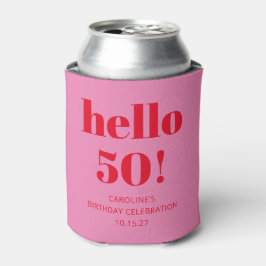 モダンでおしゃれなピンクとレッドの50歳の誕生日 缶クーラー